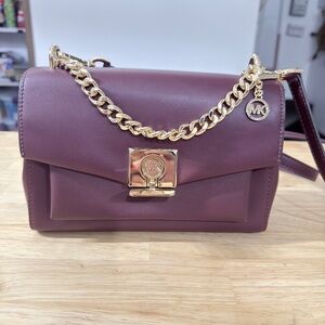 Michael Kors Lita Plum Crossbody Bag with Gold Chain like new